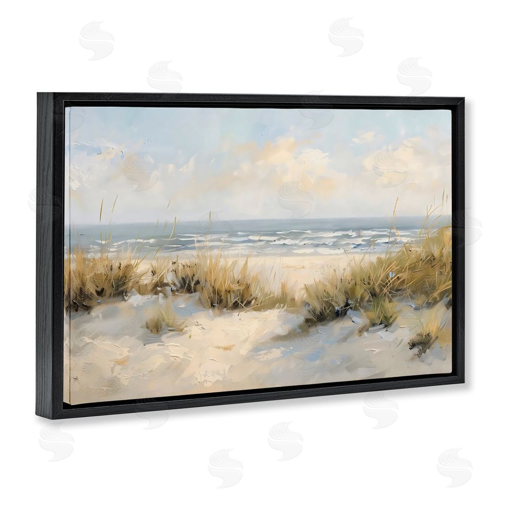 Creative Studio Coastal Birds Over Dunes Black Floating Frame Canvas Wall Art Print