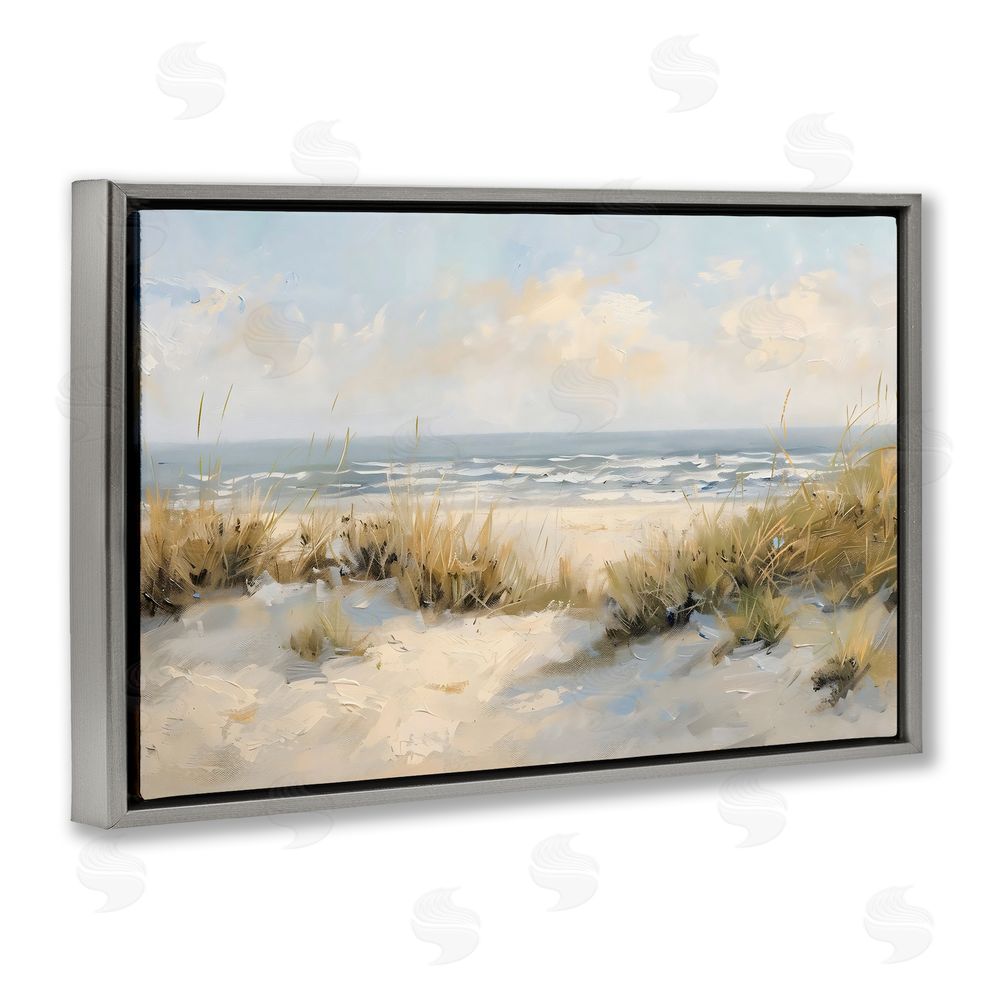 Creative Studio Coastal Birds Over Dunes Gray Floating Frame Canvas Wall Art Print