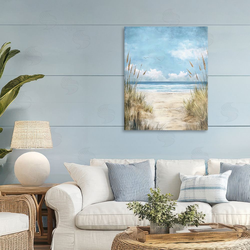 Creative Studio Free Seagulls over Beach Dunes Stretched Canvas Wall Art in Room
