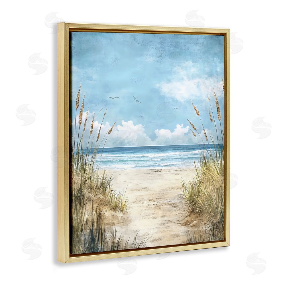 Creative Studio Free Seagulls over Beach Dunes Gold Floating Framed Canvas Wall Art
