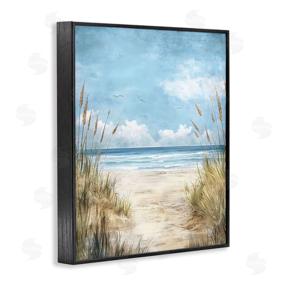 Creative Studio Free Seagulls over Beach Dunes Black Framed Giclee Wall Art