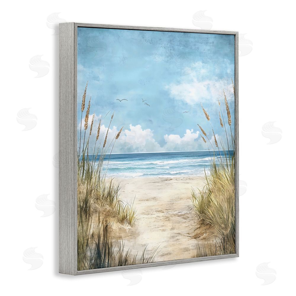Creative Studio Free Seagulls over Beach Dunes Gray Framed Giclee Wall Art