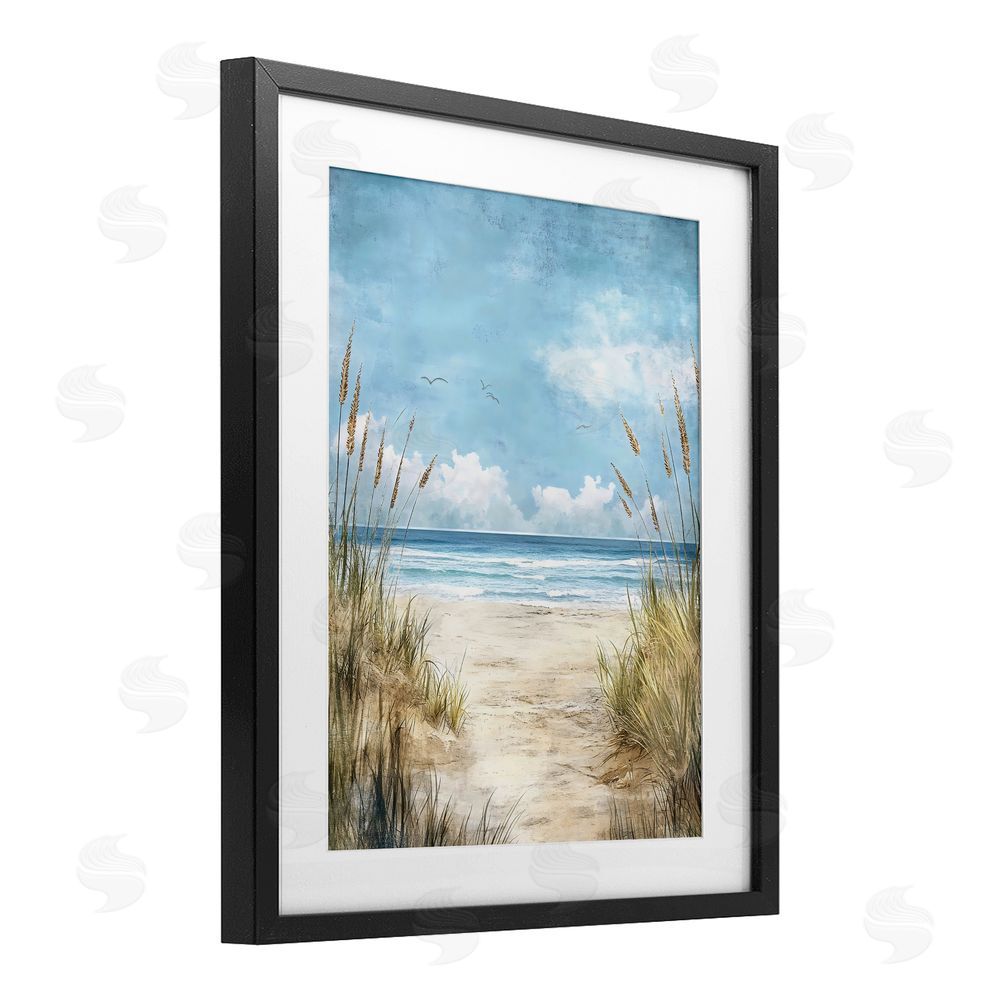 Creative Studio Free Seagulls over Beach Dunes Black Framed Print Under Glass Wall Art