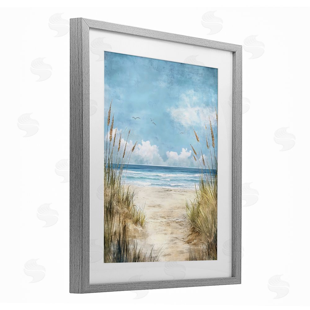 Creative Studio Free Seagulls over Beach Dunes Gray Framed Print Under Glass Wall Art
