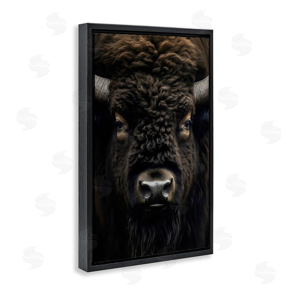 Creative Studio Bison Portrait Close Up Black Floating Frame Stretched Canvas Wall Art Print