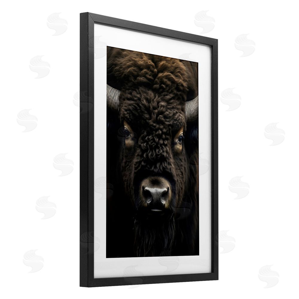 Creative Studio Bison Portrait Close Up Black Framed Print Under Glass with Matting Wall Art