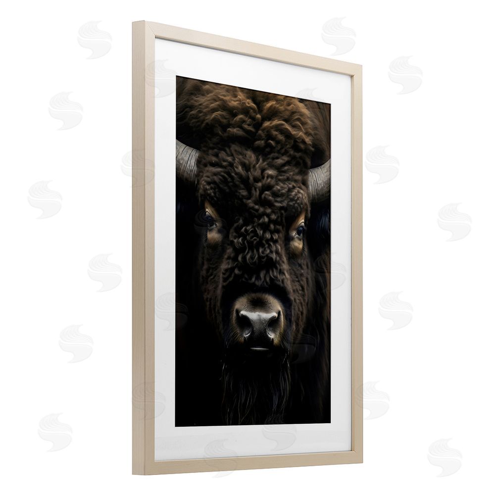 Creative Studio Bison Portrait Close Up Brown Framed Print Under Glass with Matting Wall Art