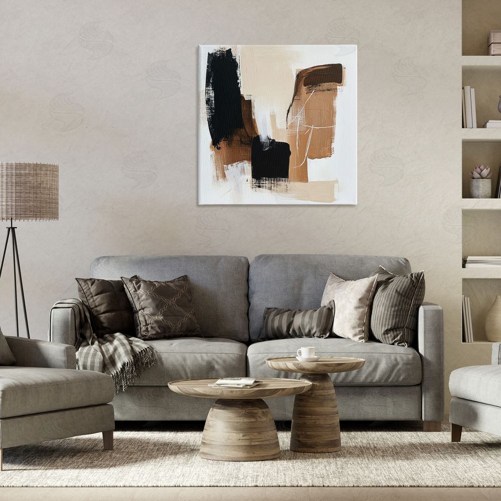 Petal Prints Design Earthy Hues Neutral Balance Stretched Canvas Wall Art in Room