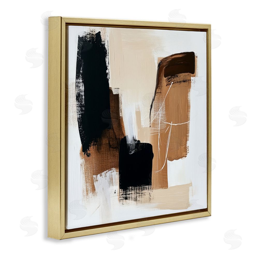 Petal Prints Design Earthy Hues Neutral Balance Gold Floating Frame Canvas Wall Art Print