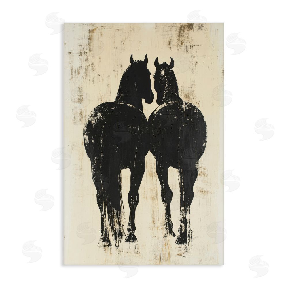 Petal Prints Design Twin Horses Facing Away Stretched Canvas Wall Art Print
