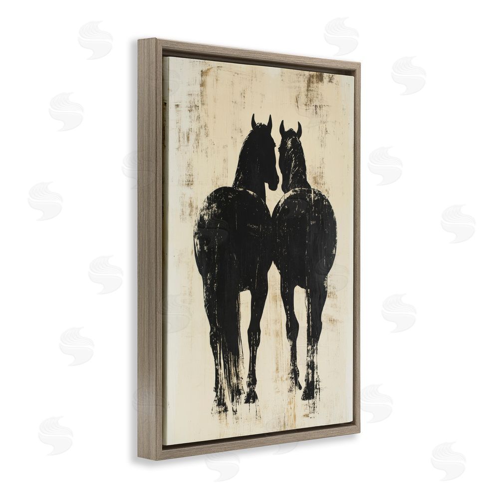 Petal Prints Design Twin Horses Facing Away Brown Floating Framed Canvas Wall Art Print
