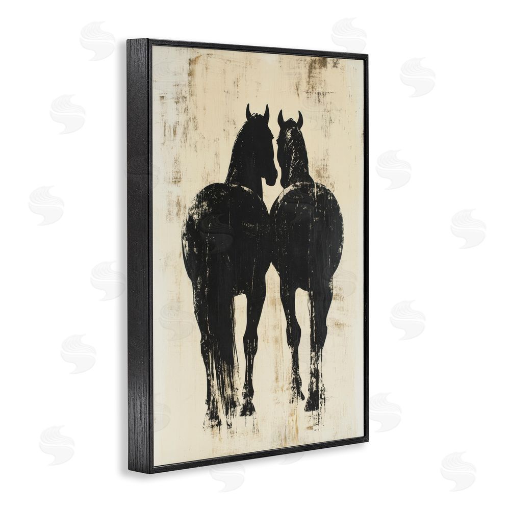 Petal Prints Design Twin Horses Facing Away Black Framed Giclee Wall Art Print