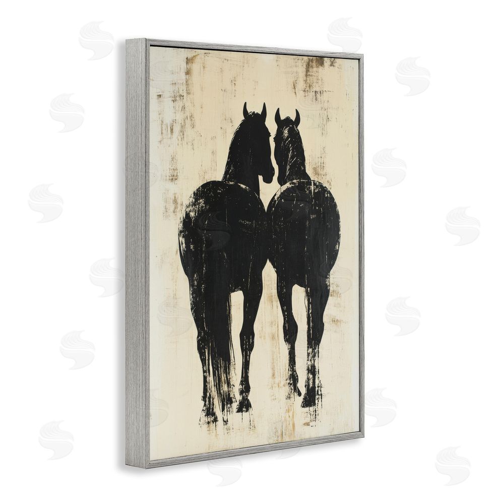 Petal Prints Design Twin Horses Facing Away Gray Framed Giclee Wall Art Print