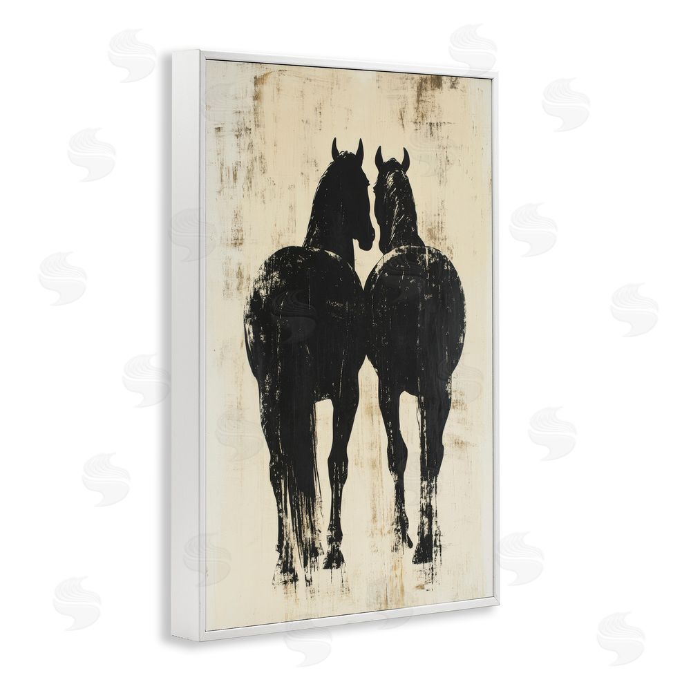 Petal Prints Design Twin Horses Facing Away White Framed Giclee Wall Art Print