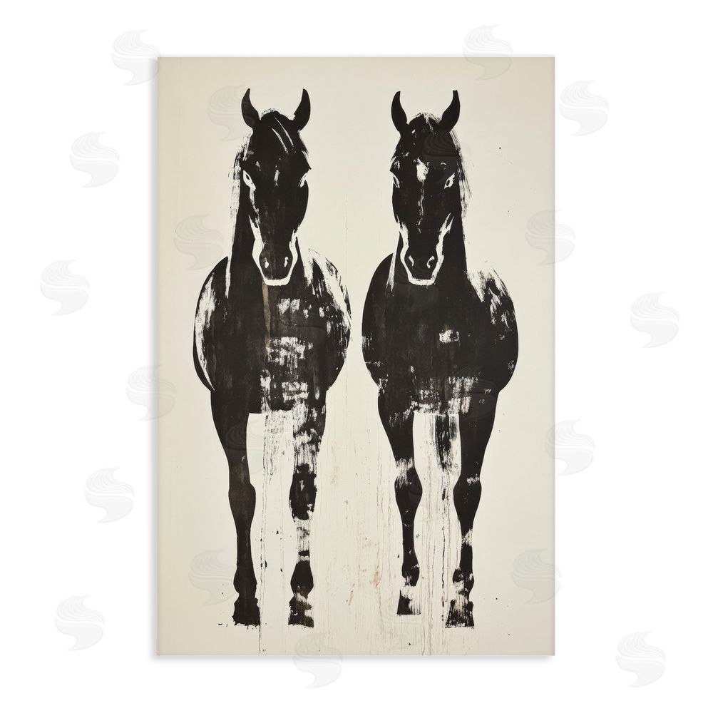 Petal Prints Design Silhouetted Horse Couple Stretched Canvas Wall Art Print