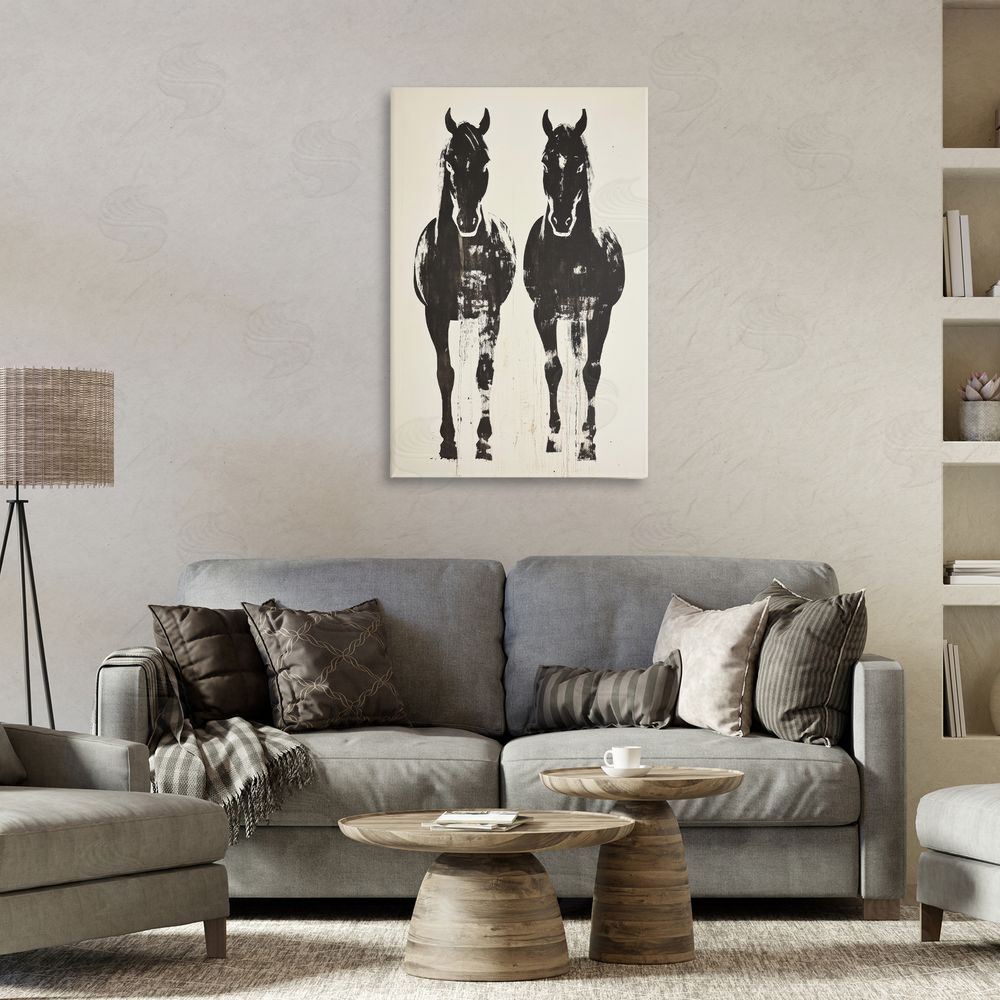 Petal Prints Design Silhouetted Horse Couple Stretched Canvas on Wall