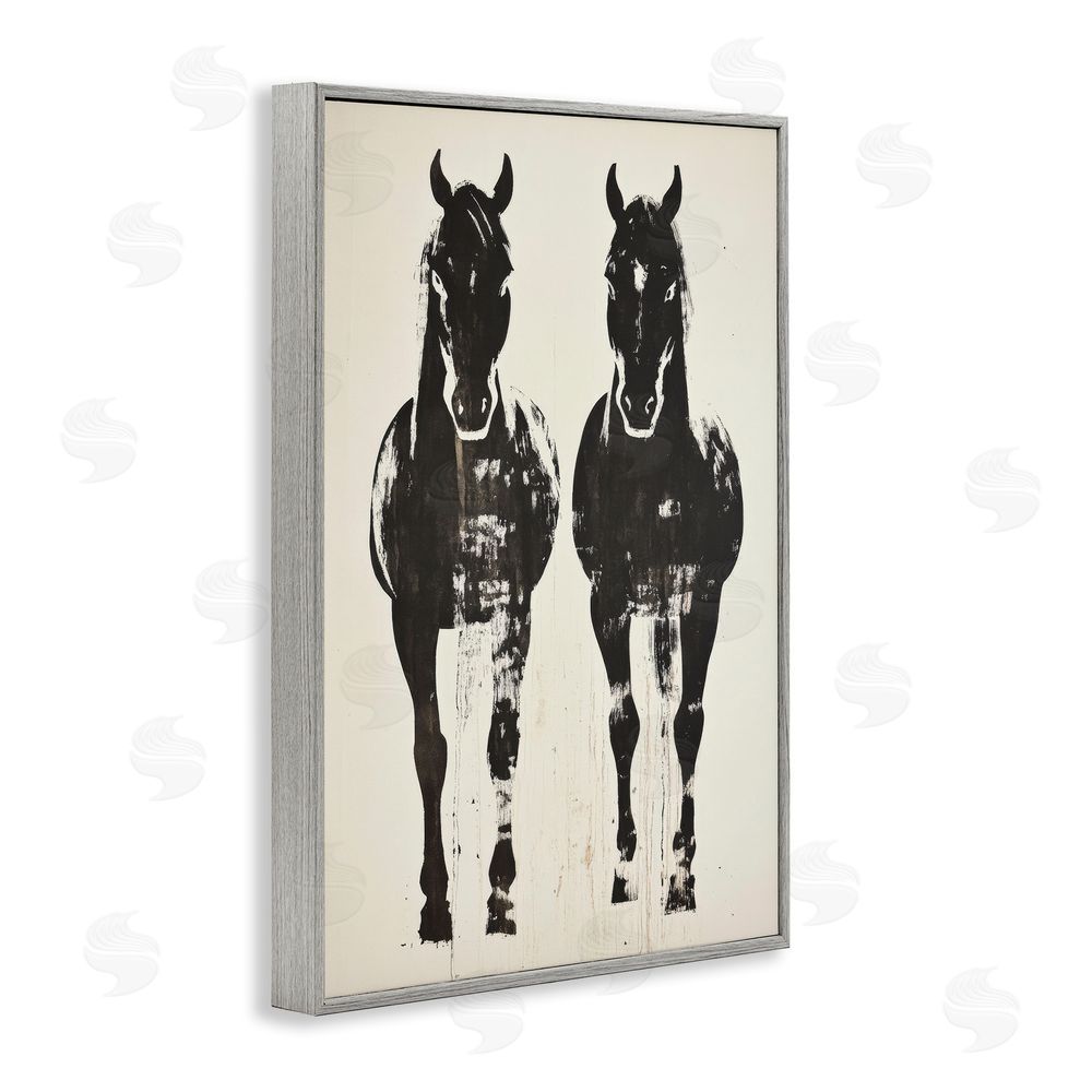 Petal Prints Design Silhouetted Horse Couple Gray Framed Giclee Wall Art Print