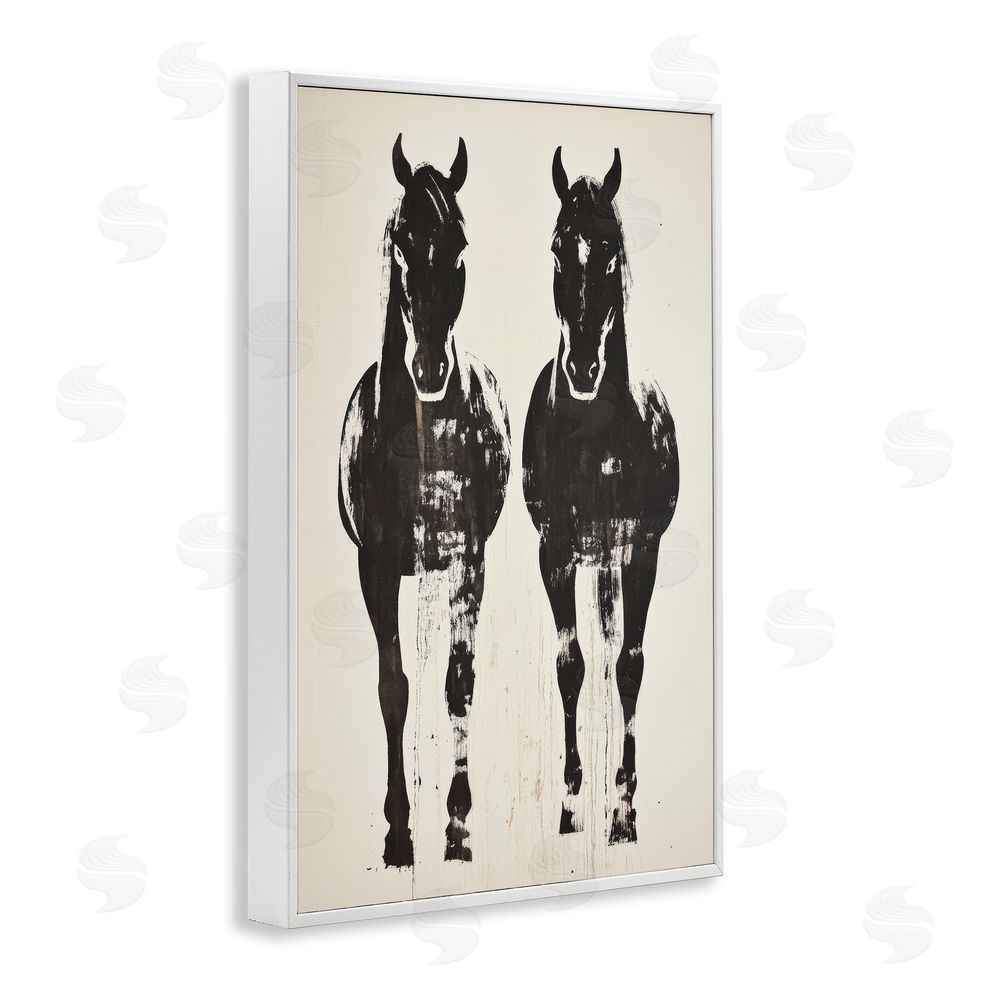 Petal Prints Design Silhouetted Horse Couple White Framed Giclee Wall Art Print