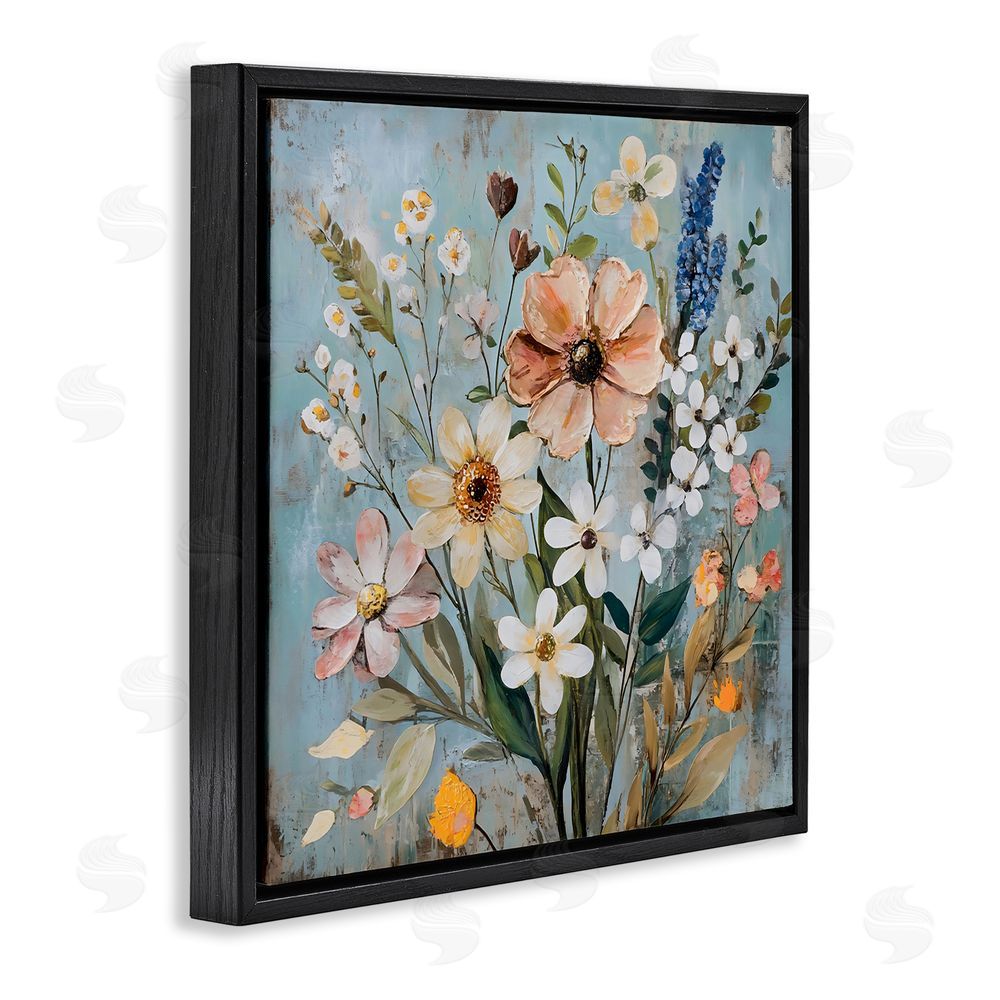 Creative Studio Wildflower Mix Spring Bouquet Black Floating Framed Canvas Wall Art Print