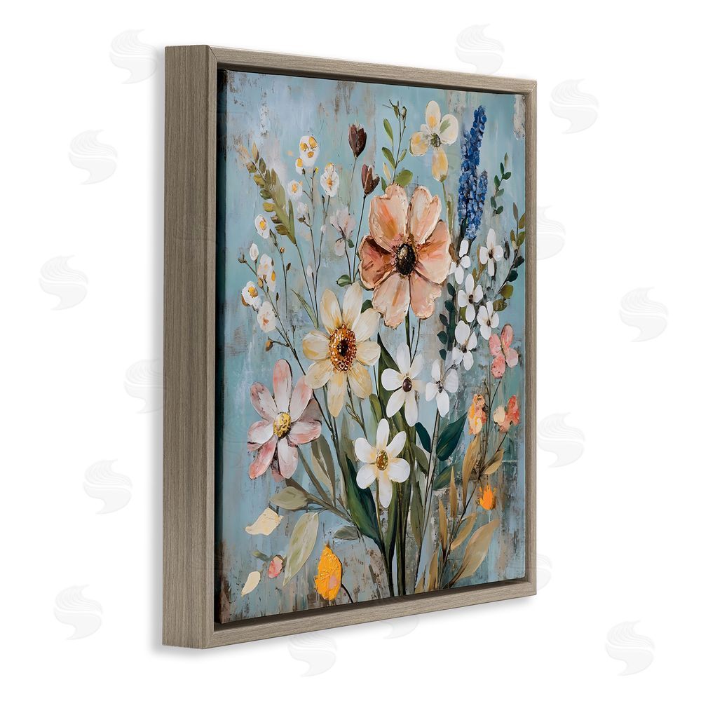 Creative Studio Wildflower Mix Spring Bouquet Brown Floating Framed Canvas Wall Art Print
