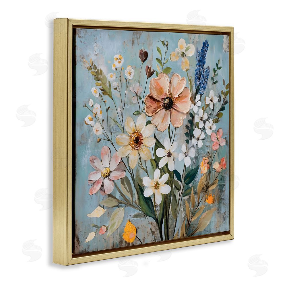Creative Studio Wildflower Mix Spring Bouquet Gold Floating Framed Canvas Wall Art Print