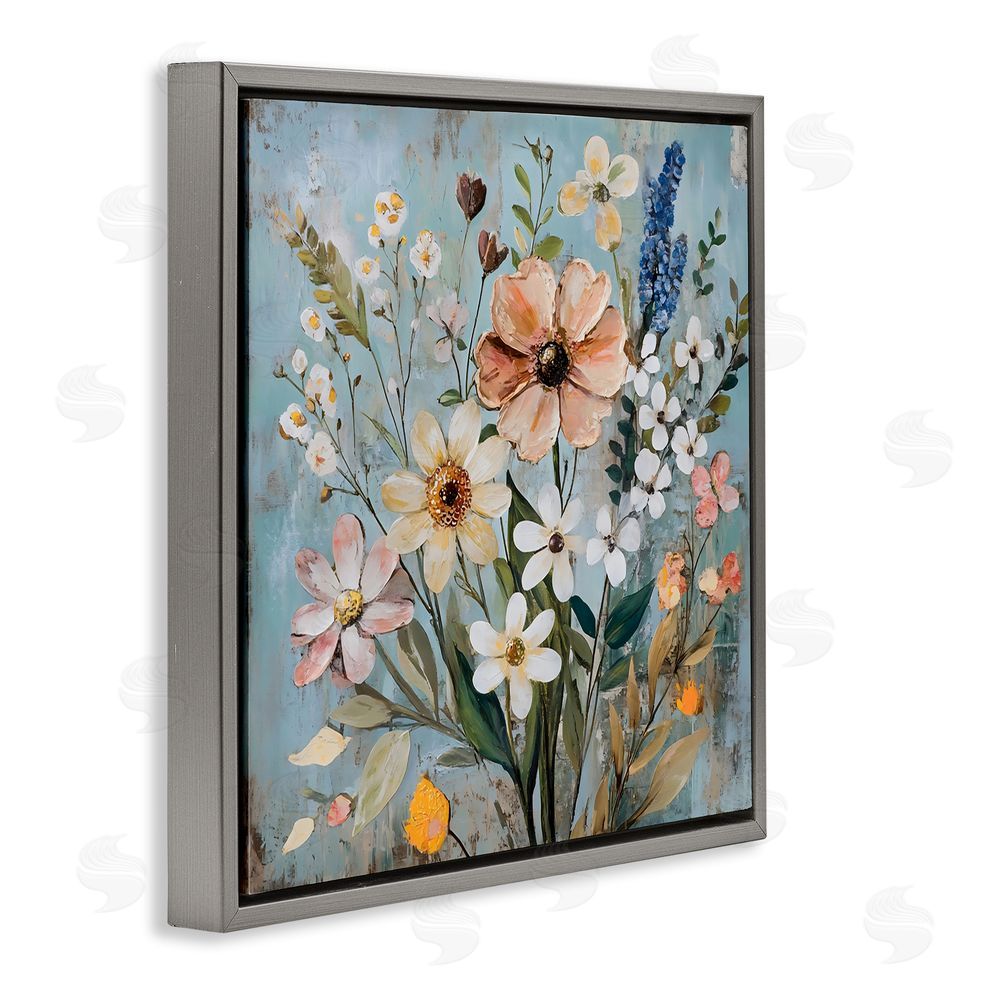 Creative Studio Wildflower Mix Spring Bouquet Gray Floating Framed Canvas Wall Art Print