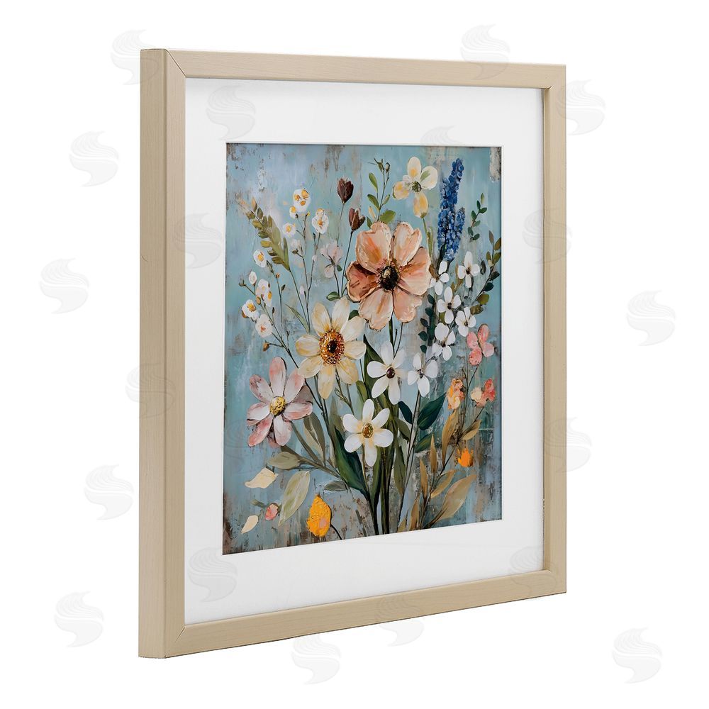 Creative Studio Wildflower Mix Spring Bouquet Brown Framed Print Under Glass with White Mat Wall Art