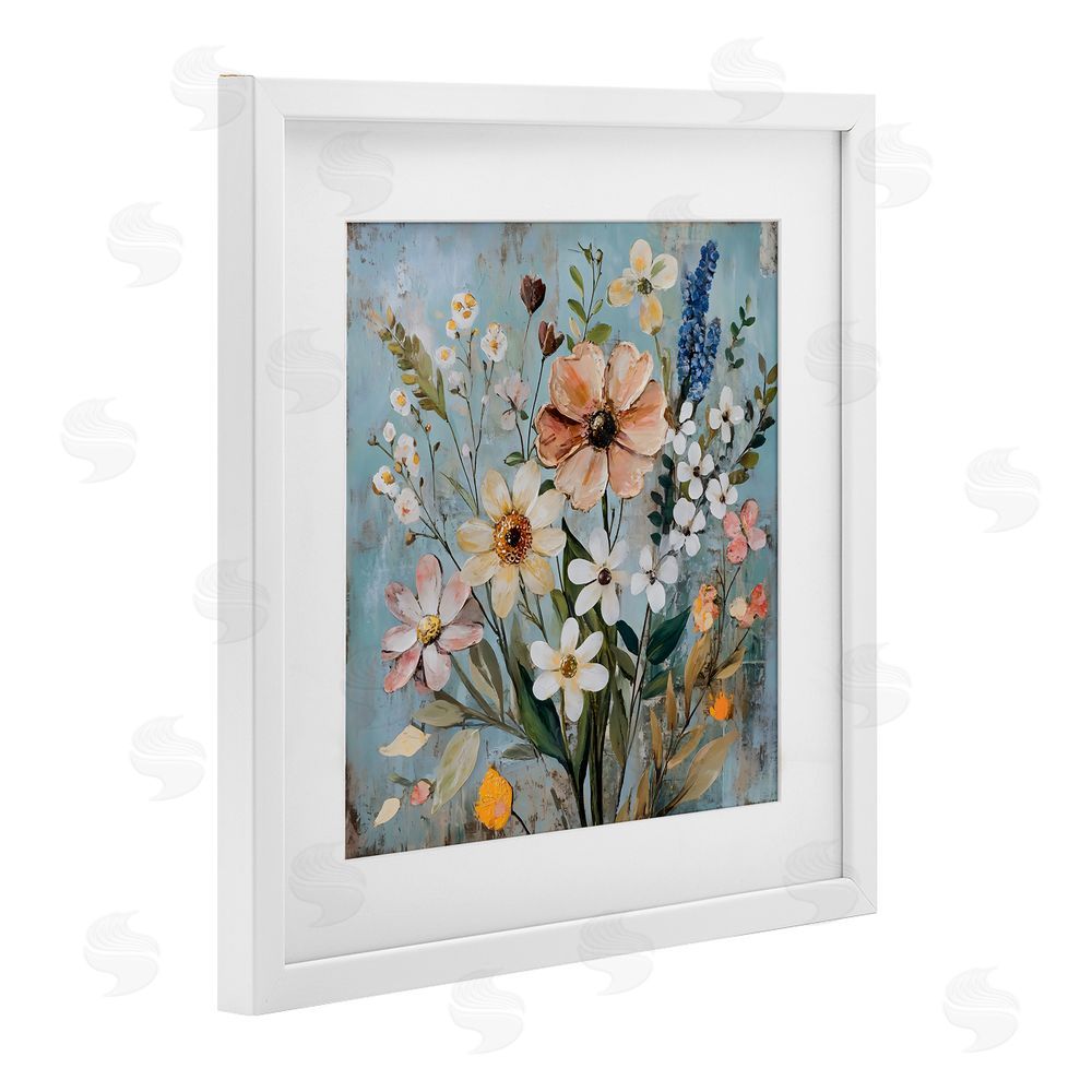 Creative Studio Wildflower Mix Spring Bouquet White Framed Print Under Glass with White Mat Wall Art