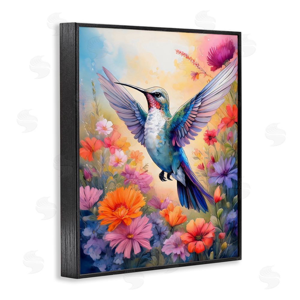 Creative Studio Colorful Hummingbird in Bloom Black Framed Giclee Wall Art Print