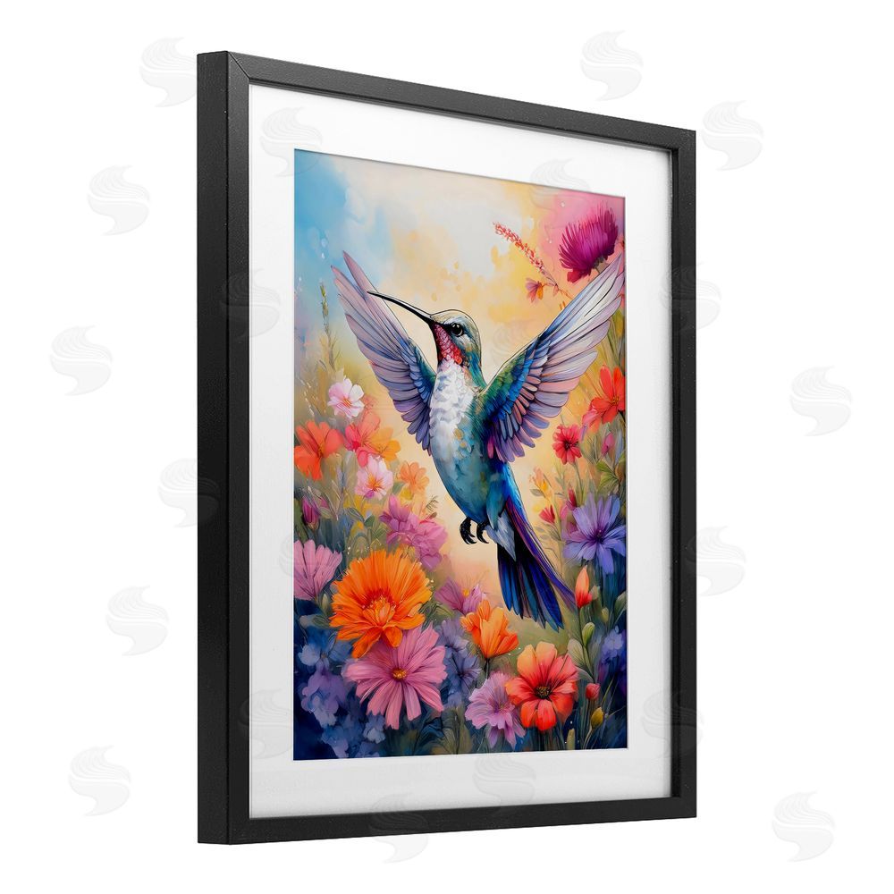 Creative Studio Colorful Hummingbird in Bloom Black Framed Print Under Glass Wall Art