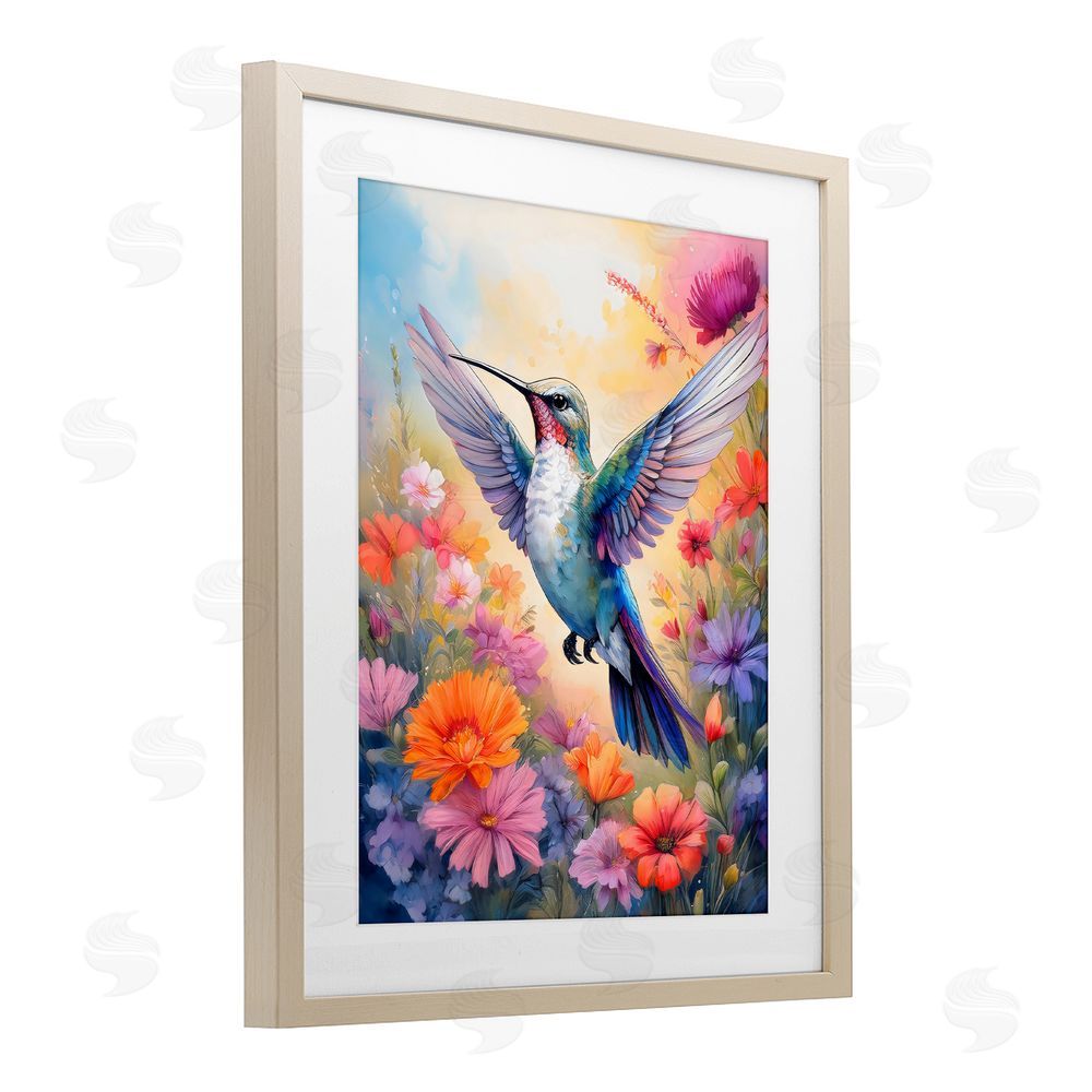 Creative Studio Colorful Hummingbird in Bloom Brown Framed Print Under Glass Wall Art