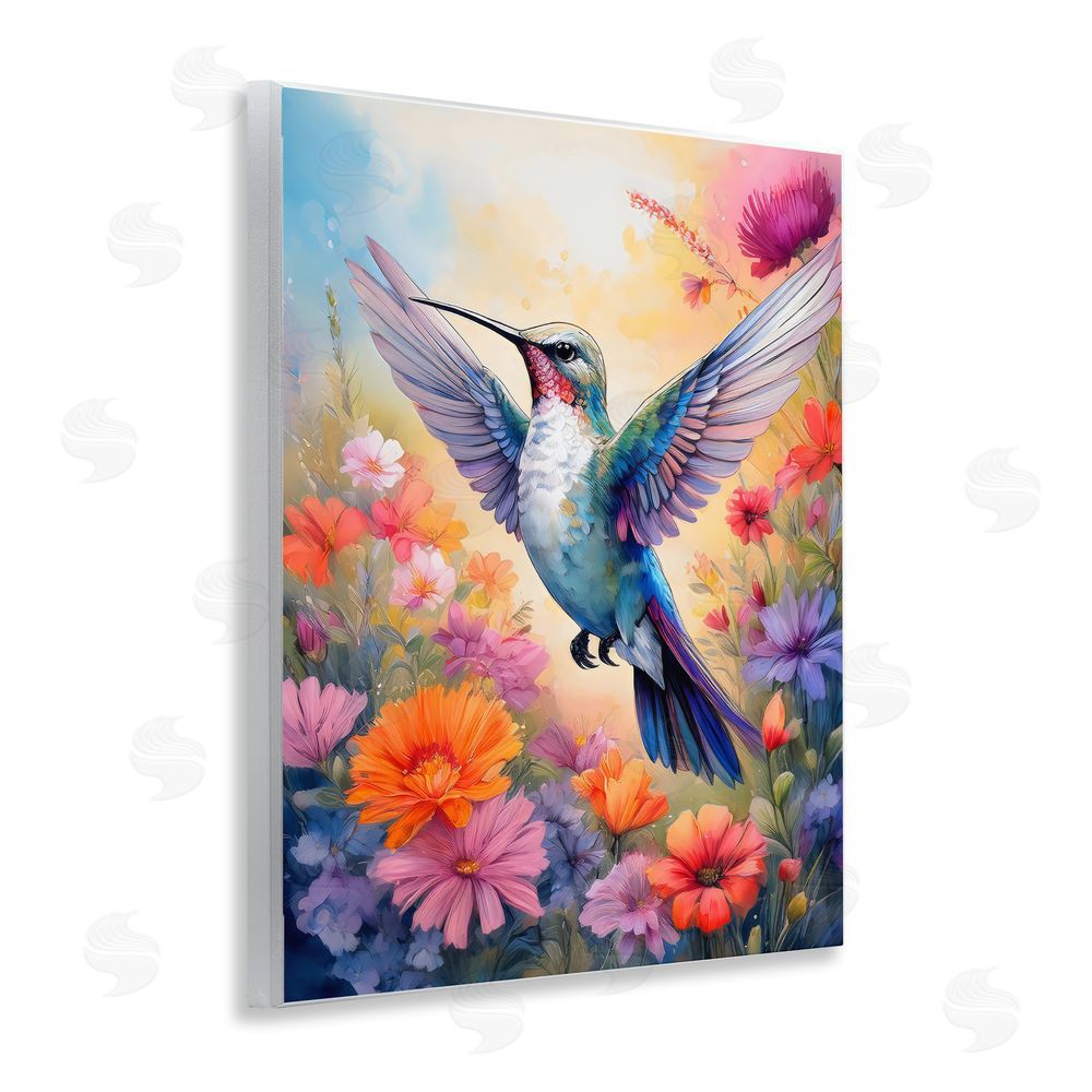 Creative Studio Colorful Hummingbird in Bloom Wall Plaque with Fixed Lithograph Print