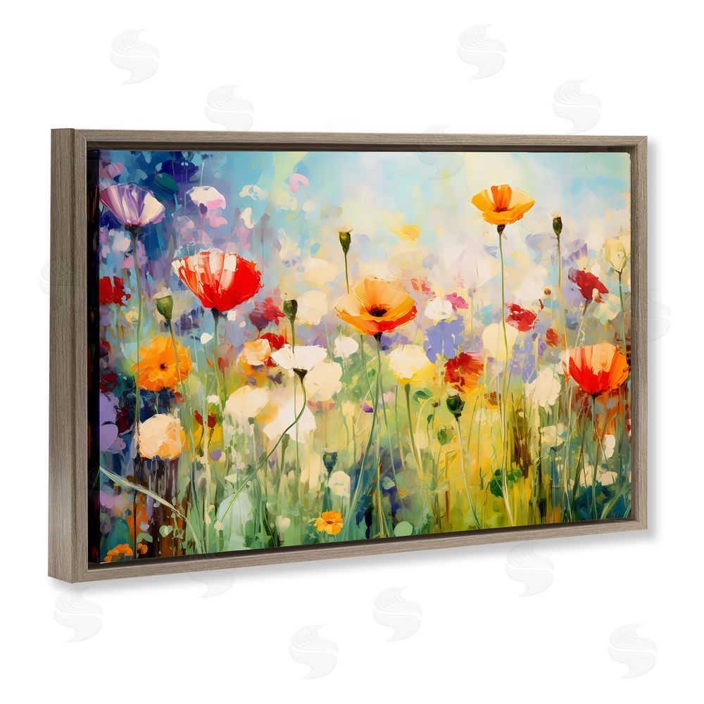 Creative Studio Sunlit Meadow of Colorful Blooms Brown Floating Framed Canvas Wall Art Print