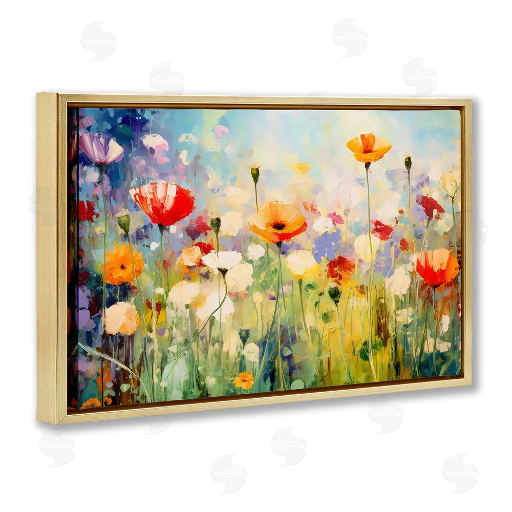 Creative Studio Sunlit Meadow of Colorful Blooms Gold Floating Framed Canvas Wall Art Print