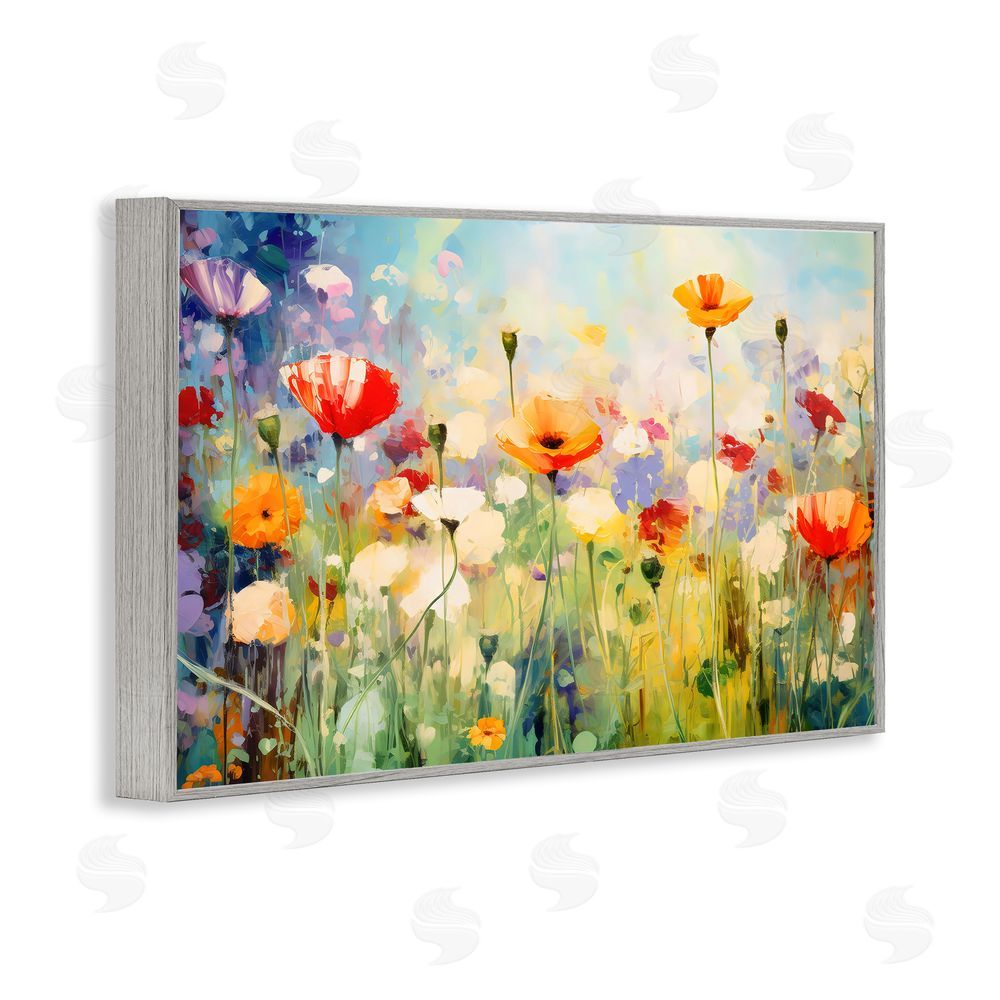 Creative Studio Sunlit Meadow of Colorful Blooms Gray Framed Giclee Wall Art Print