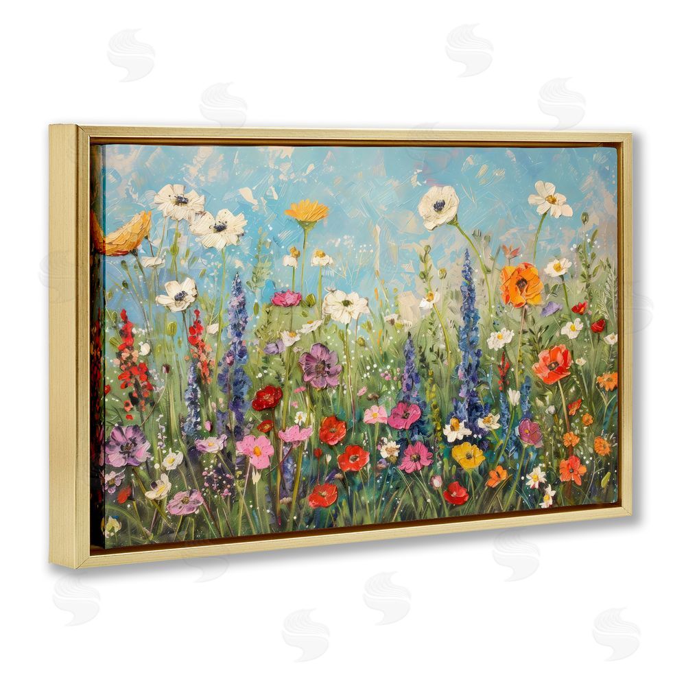 Creative Studio Wildflower Field of Spring Blooms Gold Floating Framed Canvas Wall Art Print