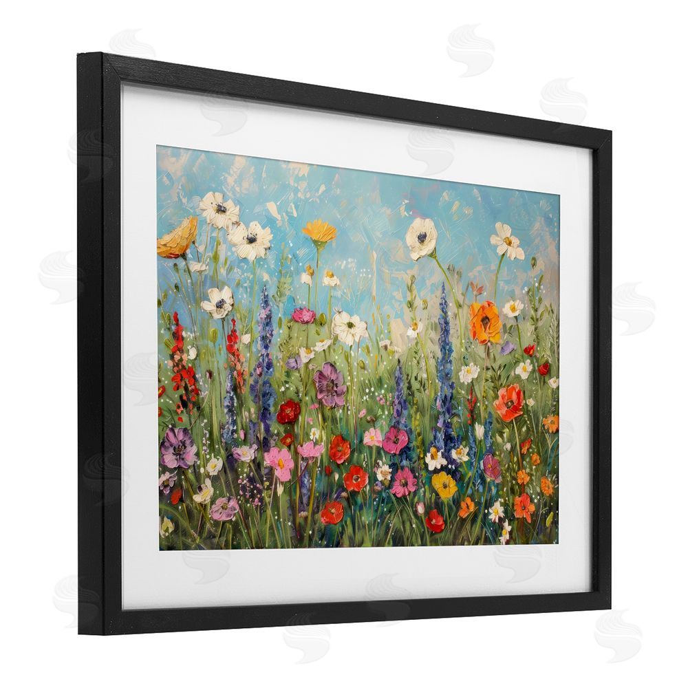 Creative Studio Wildflower Field of Spring Blooms Black Framed Print Under Glass with White Mat Wall Art