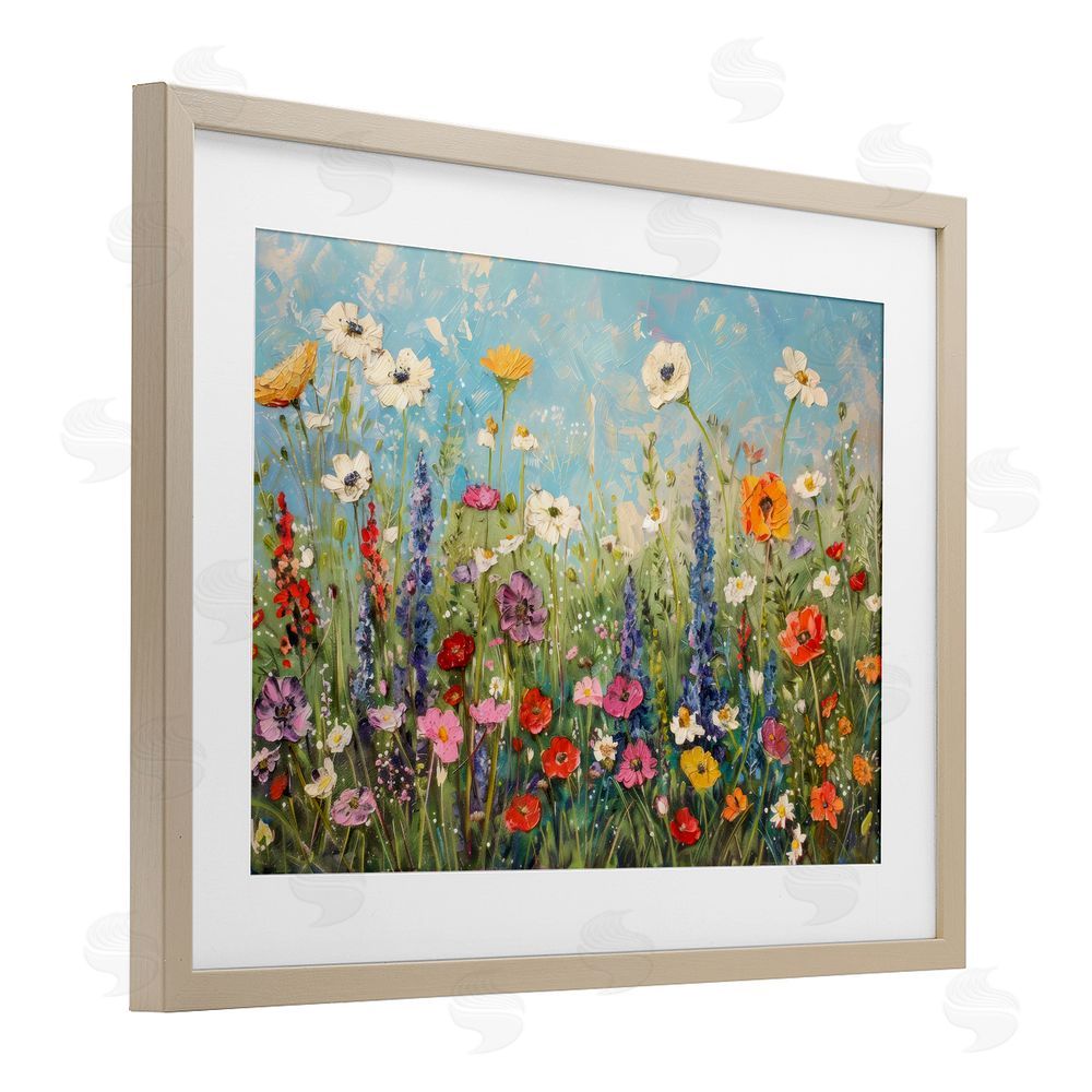 Creative Studio Wildflower Field of Spring Blooms Brown Framed Print Under Glass with White Mat Wall Art