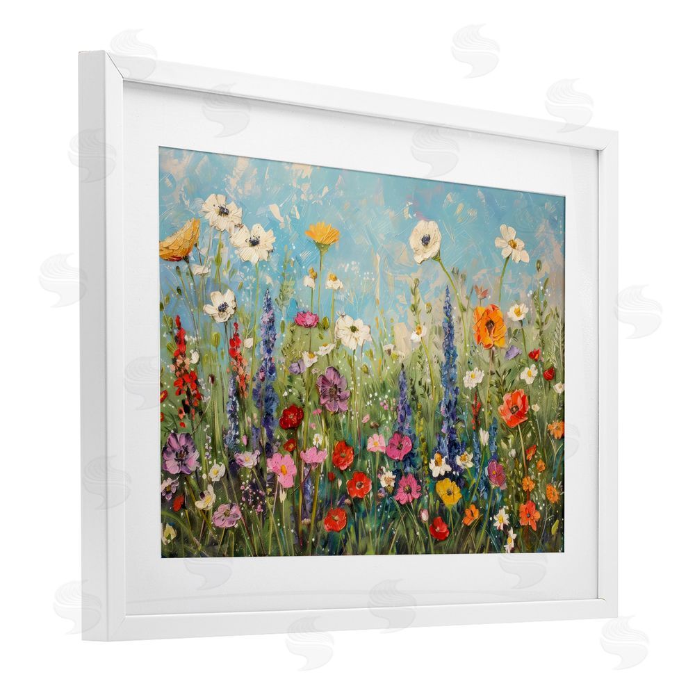 Creative Studio Wildflower Field of Spring Blooms White Framed Print Under Glass with White Mat Wall Art