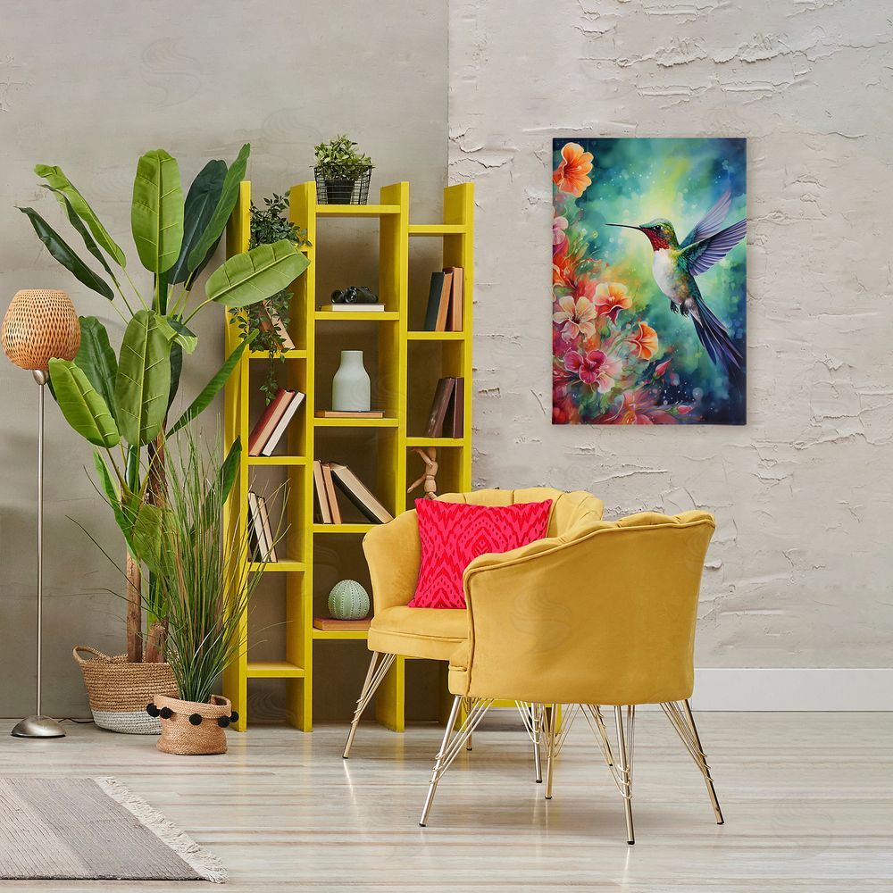 Creative Studio Fluttering Hummingbird & Radiant Blossoms Stretched Canvas Wall Art in Room