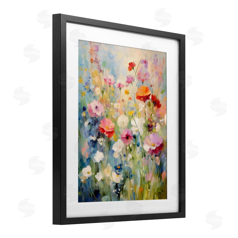 Creative Studio Wildflower Breeze Impression Black Framed Print Under Glass with White Mat Wall Art