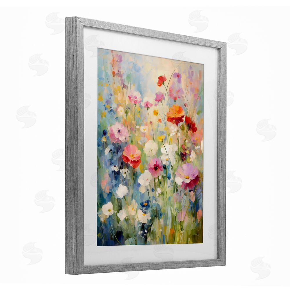 Creative Studio Wildflower Breeze Impression Gray Framed Print Under Glass with White Mat Wall Art