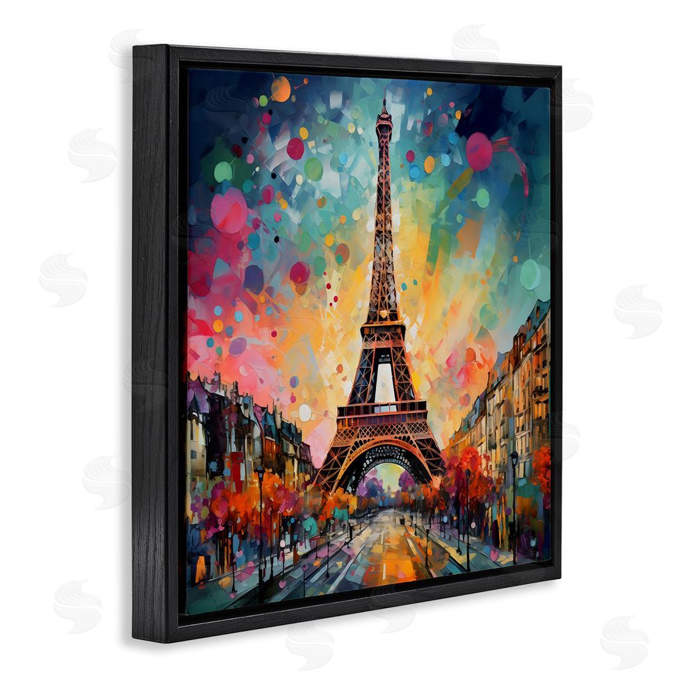 Creative Studio Eiffel Tower with Vibrant Dots Black Floating Framed Canvas Wall Art
