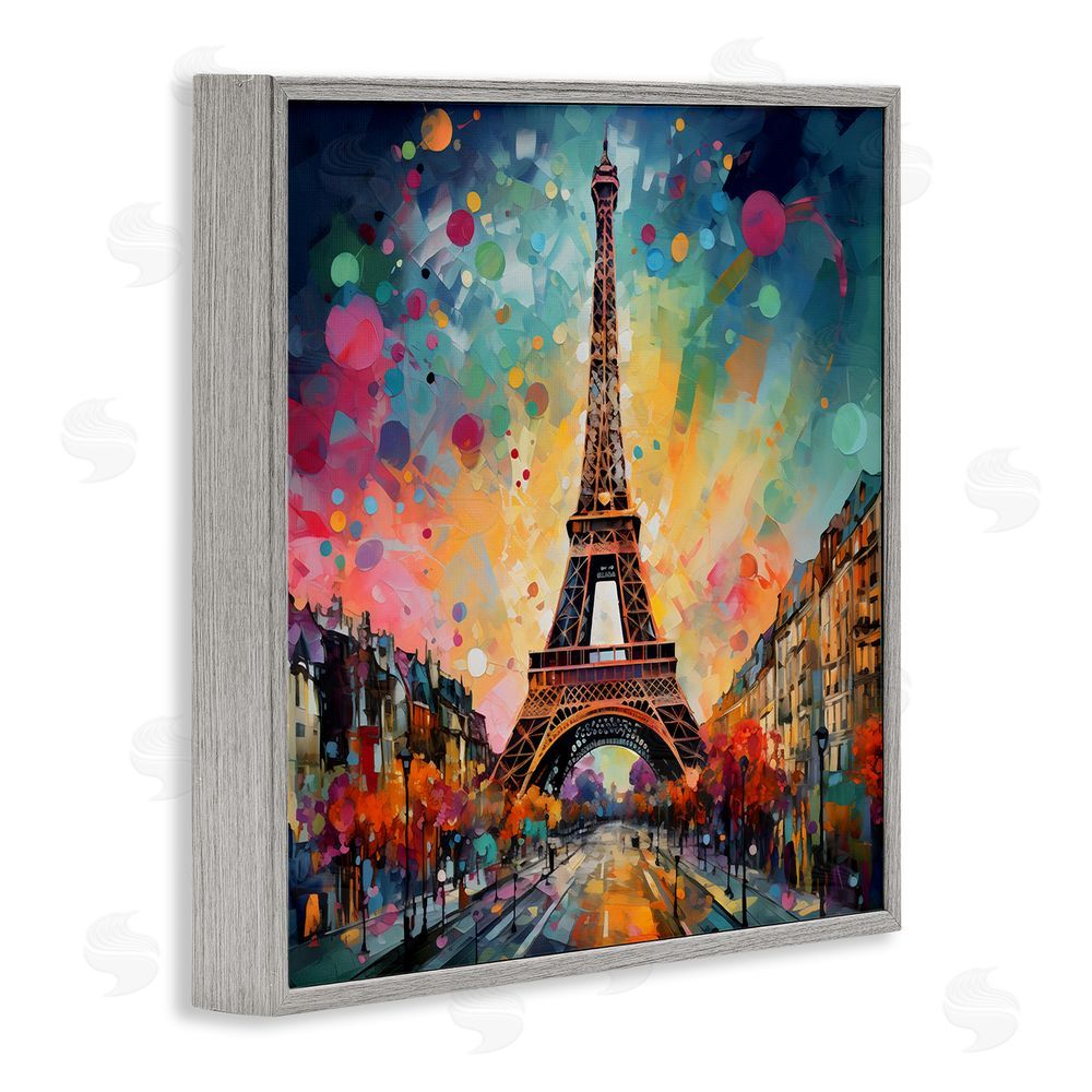 Creative Studio Eiffel Tower with Vibrant Dots Gray Framed Giclee Wall Art