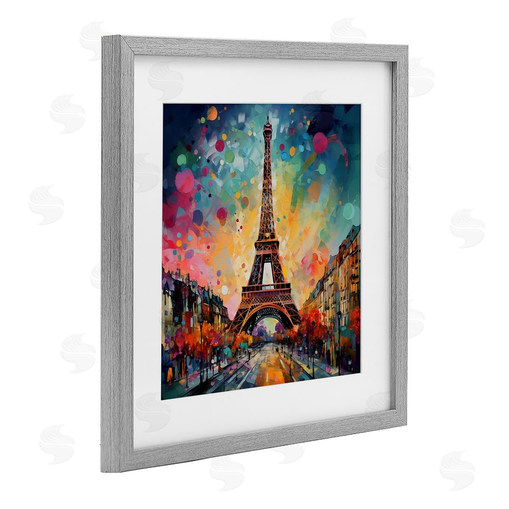 Creative Studio Eiffel Tower with Vibrant Dots Gray Framed Print Under Glass Wall Art