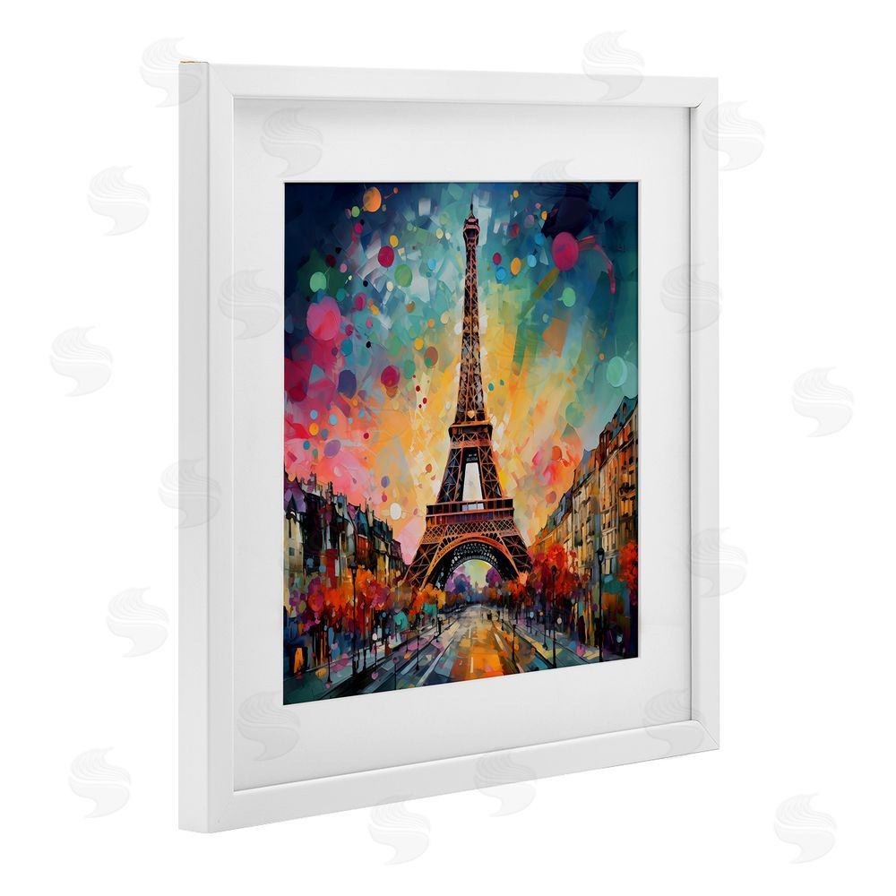Creative Studio Eiffel Tower with Vibrant Dots White Framed Print Under Glass Wall Art