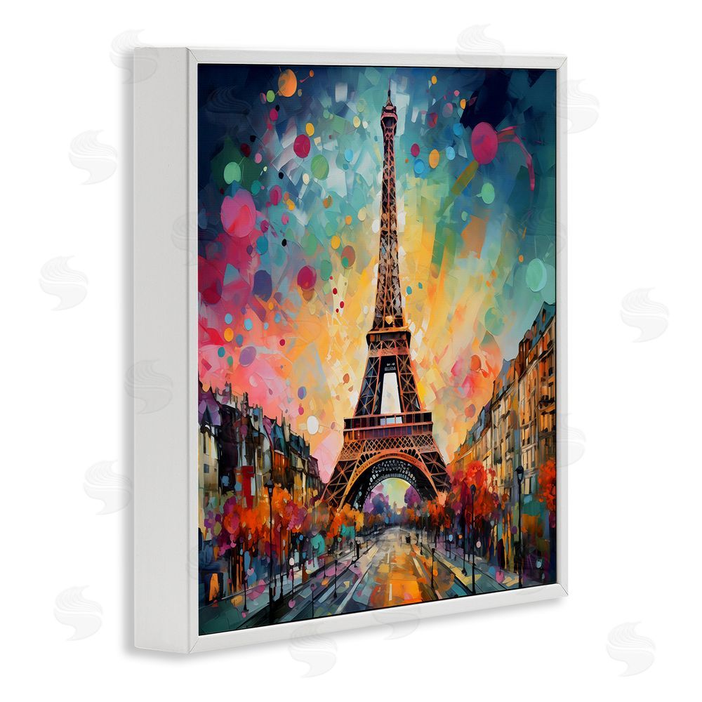 Creative Studio Eiffel Tower with Vibrant Dots White Framed Giclee Wall Art