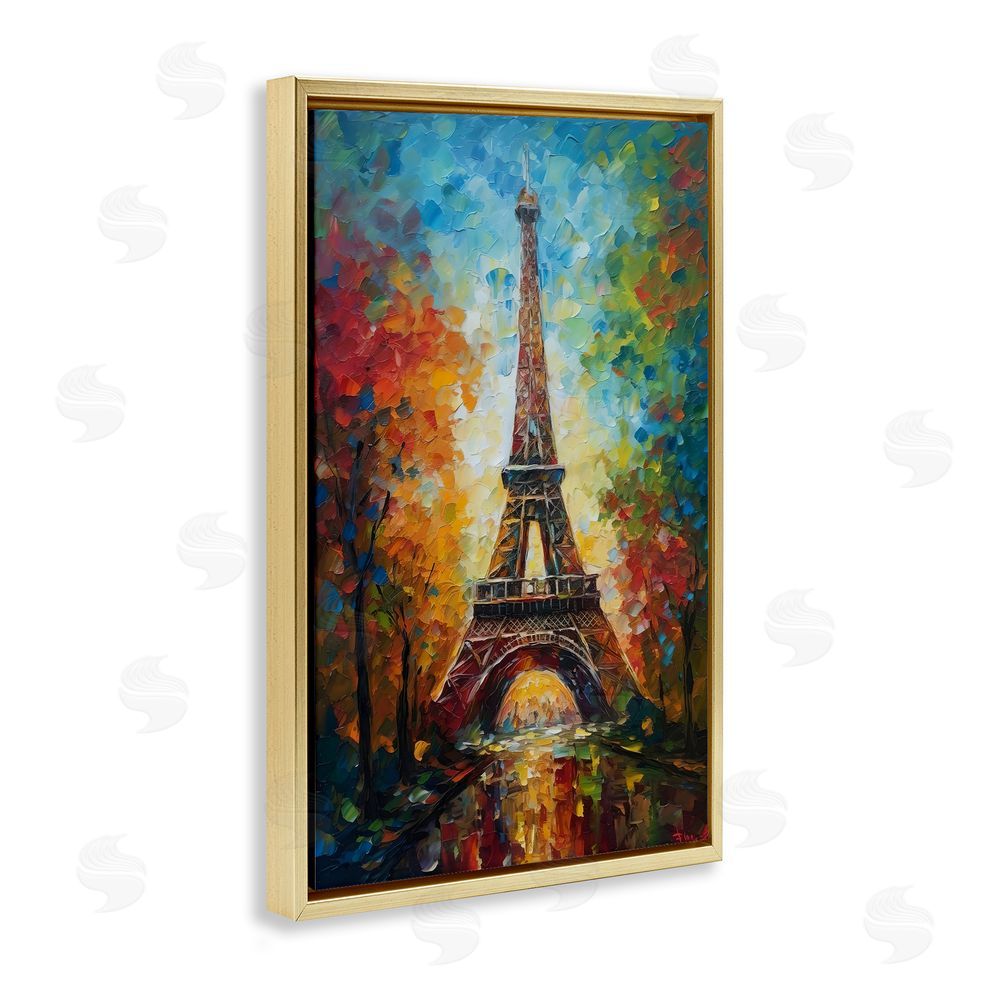 Creative Studio Colorful Reflection at Eiffel Tower Gold Floating Frame Canvas Wall Art Print