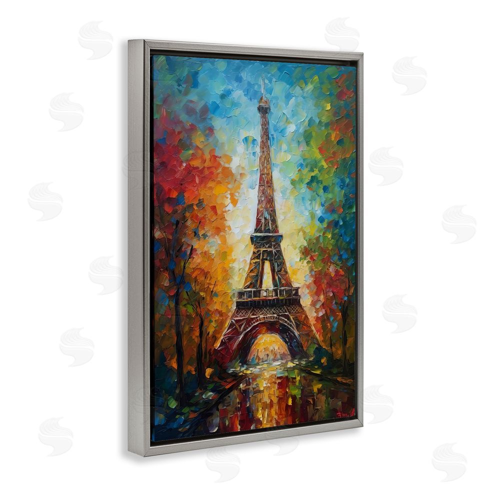 Creative Studio Colorful Reflection at Eiffel Tower Gray Floating Frame Canvas Wall Art Print