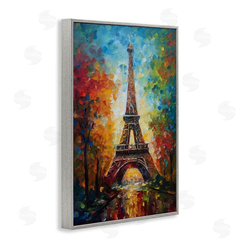 Creative Studio Colorful Reflection at Eiffel Tower Gray Framed Giclee Wall Art Print